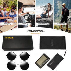 KANASTAL Hippie Round Polarized Sunglasses for Women Men, Small Circle Sun Glasses Classic Vintage Retro Shades Metal Frame UV400 Protection