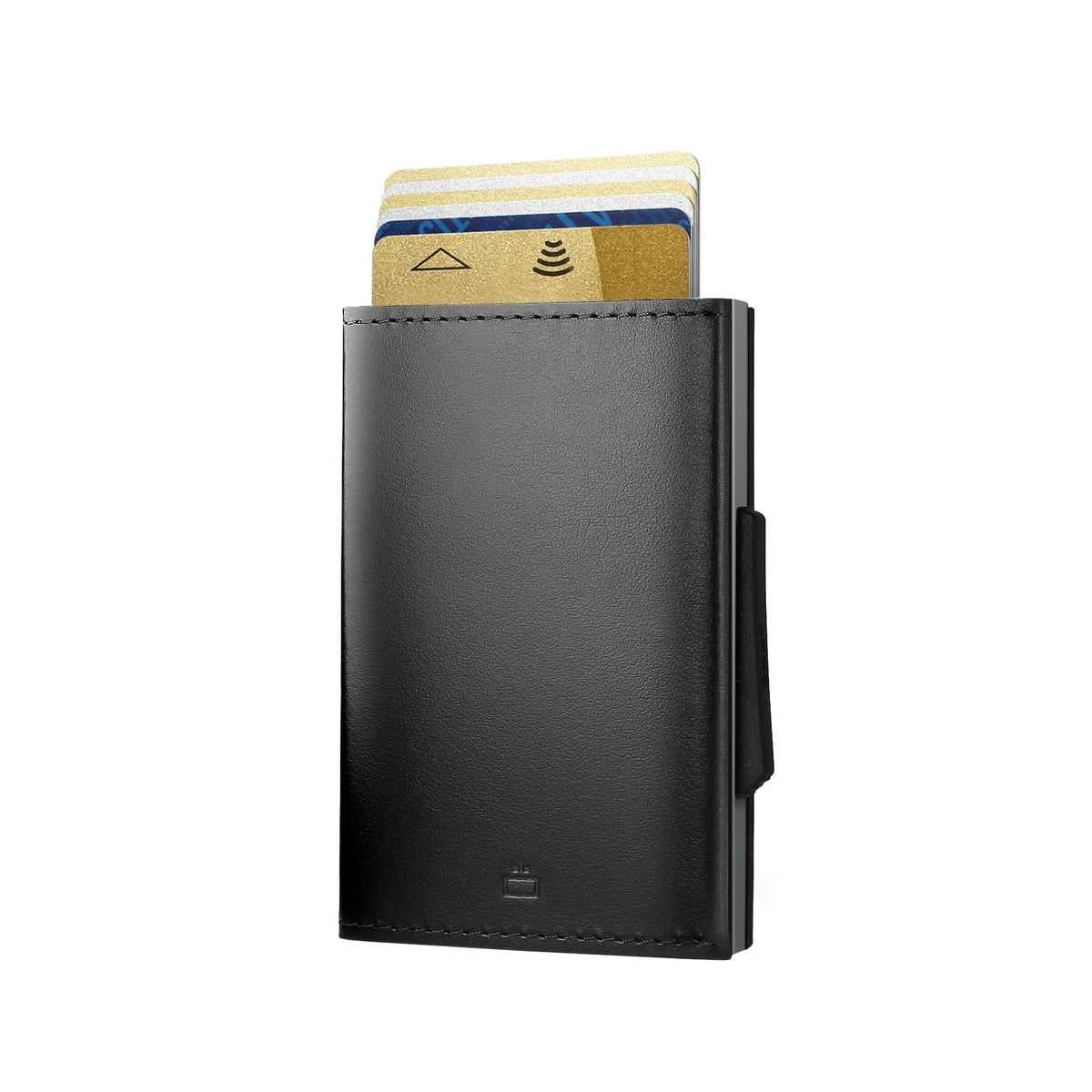 OGON Automatic Leather wallet Cascade Slim - Compact aluminum RFID blocking card holder - Up to 8 cards and banknotes - Platinium Black