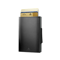 OGON Automatic Leather wallet Cascade Slim - Compact aluminum RFID blocking card holder - Up to 8 cards and banknotes - Platinium Black