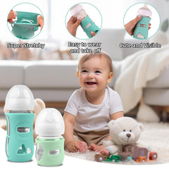 Azonee Silicone Sleeve for Avent Glass Baby Bottles – Anti-Breakage & Scratch-Proof Protector, Compatible with Philips Avent 8oz Glass Natural Baby Bottles, Bpa-Free(White, Blue & Green)