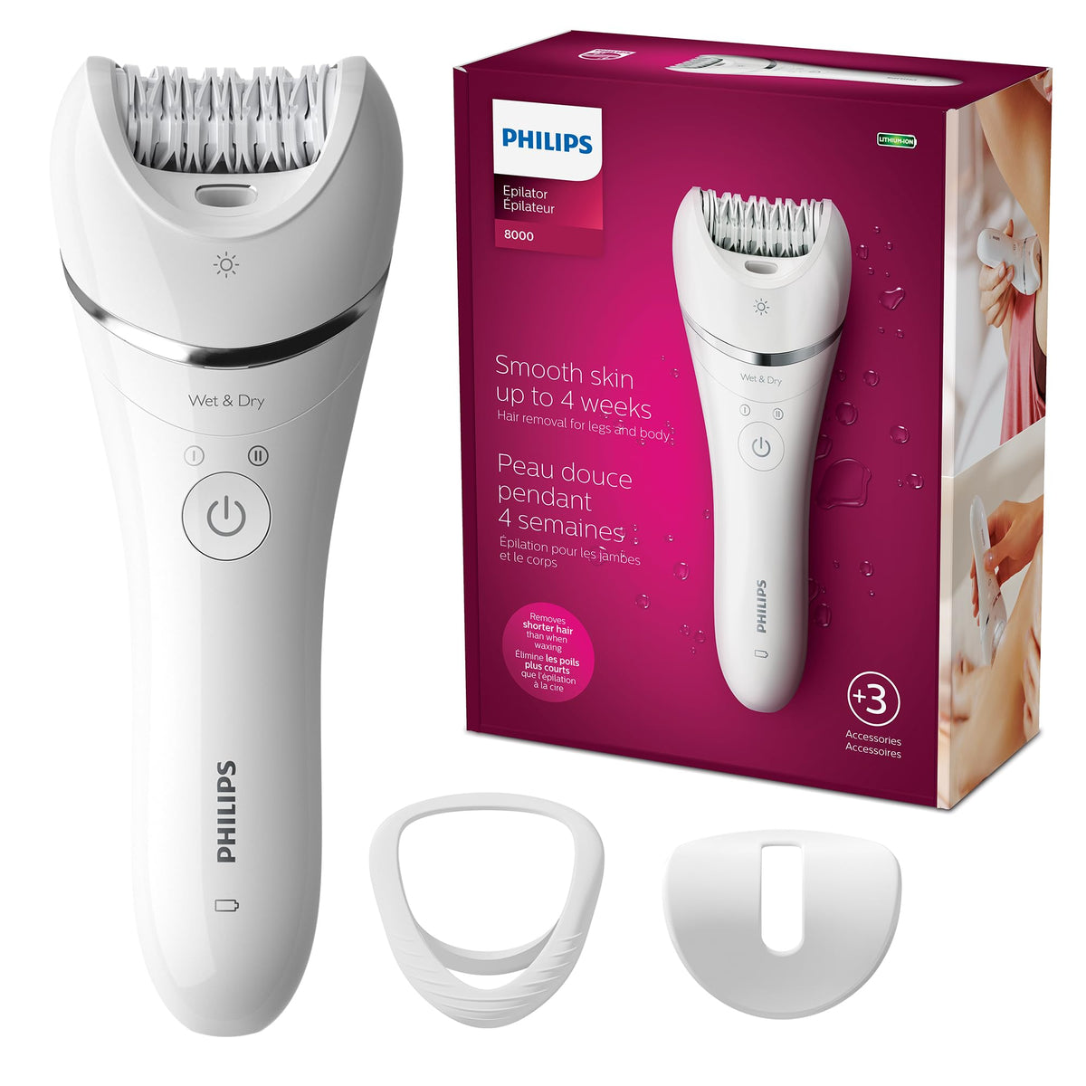 Philips Epilator Series 8000, with 3 Accessories, BRE700/04