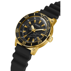 GUESS US Men's Gold-Tone and Black Silicone Analog Watch, one