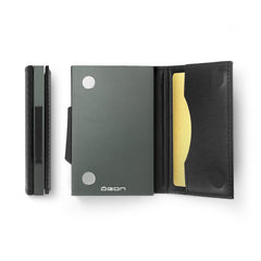 OGON Automatic Leather wallet Cascade Slim - Compact aluminum RFID blocking card holder - Up to 8 cards and banknotes - Platinium Carbon