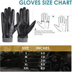 THE WHITE SHOP Winter Warm Genuine Leather Gloves, Cashmere Lined Driving Motorcycle Gloves for Men