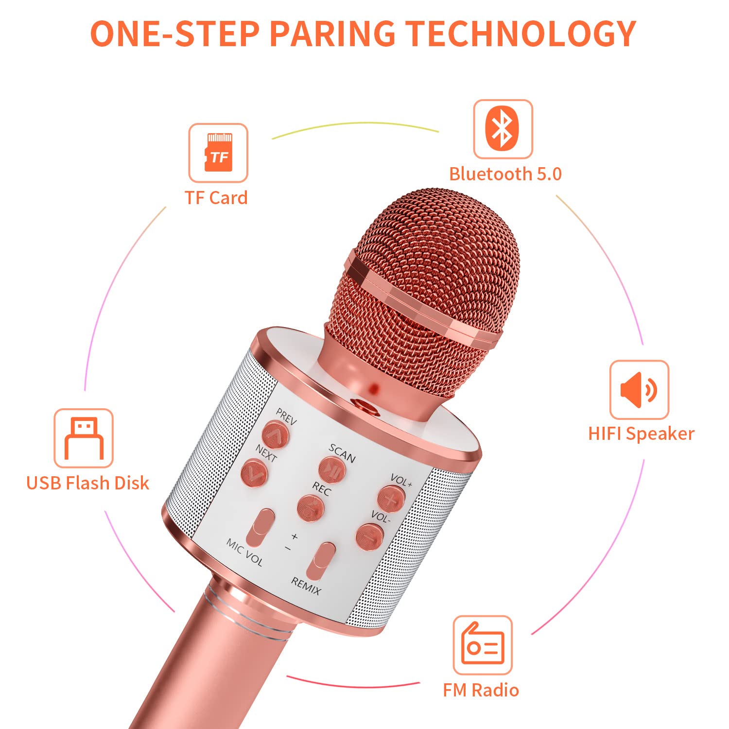 Kids Microphone for Singing, Wireless Bluetooth Karaoke Microphone for Adults, Portable Handheld Karaoke Machine, Toys for Boys and Girls Gift for Birthday Party (Rose Gold)