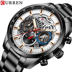 CURREN 8391 Top Luxury Brand Men's Casual Sports Watch Men's Watch, Waterproof Luminous Stainless Steel Men's Wrist Watch - BLACK WHITE