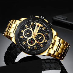 CURREN Quartz Watches for Men's Original Brand Calendar Multi-Function Style Waterproof Boys Steel Wrist Watch 8337 (Gold)