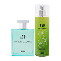 AND Mystique Elegance Eau De Parfum 100ML & Chic Connect Body Mist 200ML Pack of 2 for Women Crafted by Ajmal + 2 Parfum Testers