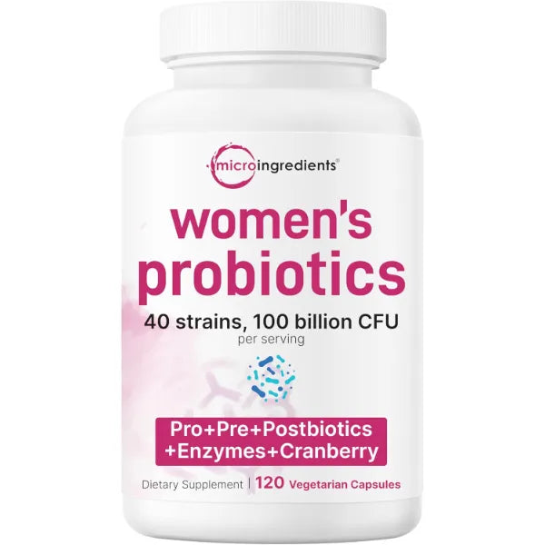 Micro Ingredients Probiotics for Women 100 Billion CFU with Prebiotics, 120 Veggie Capsules | pH Balance, Urinary Tract, Vaginal & Gut Health Support* | 40 Strains with Cranberry, D-Mannose & More