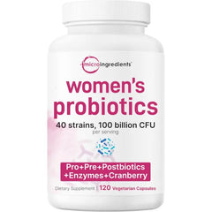 Micro Ingredients Probiotics for Women 100 Billion CFU with Prebiotics, 120 Veggie Capsules | pH Balance, Urinary Tract, Vaginal & Gut Health Support* | 40 Strains with Cranberry, D-Mannose & More