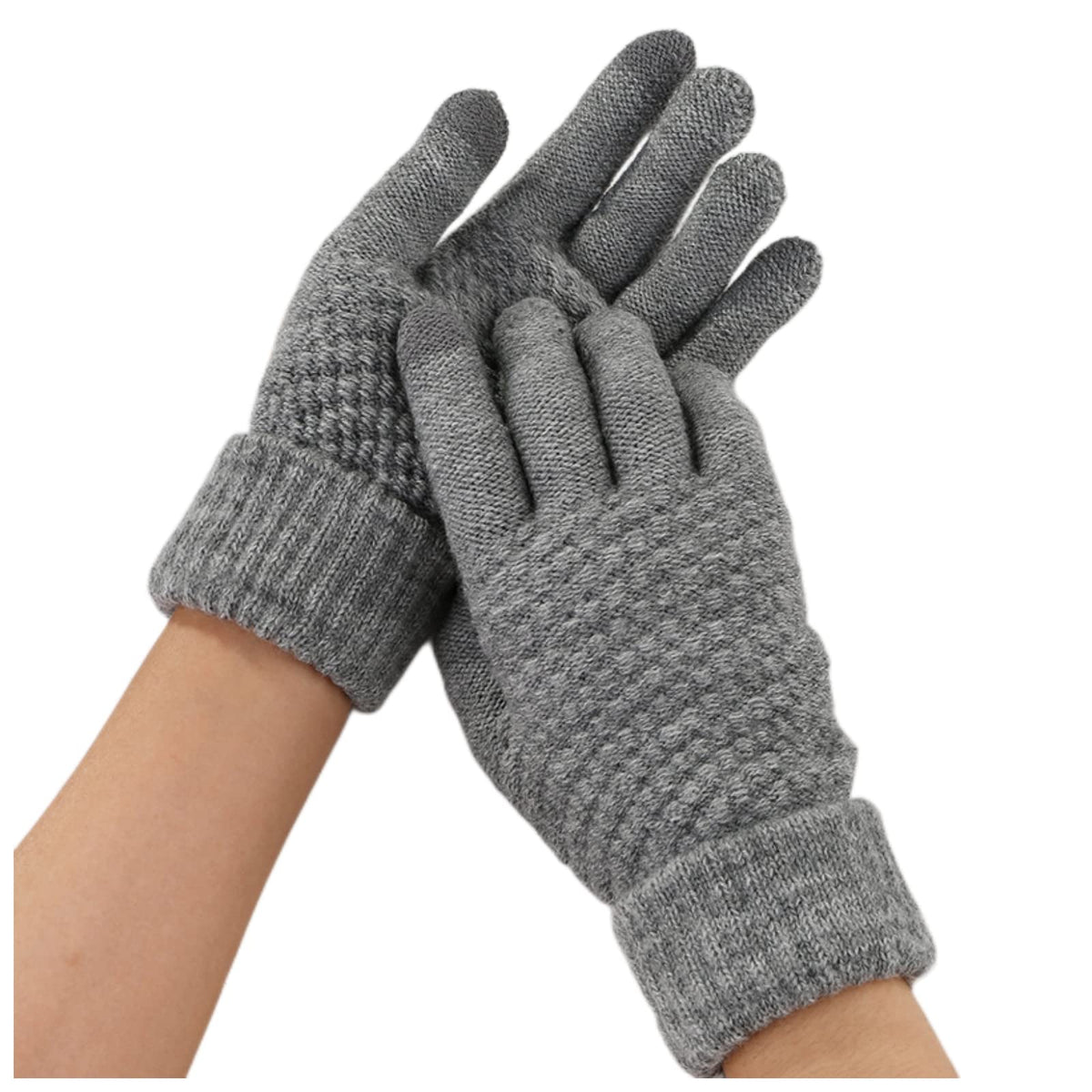 POSICHE Winter Gloves Touchscreen Gloves Jacquard Solid Color Weaving Autumn & Winter Solid Color Knitted Gloves Warm And Thick Male & Female Students Driving Gloves Elastic Cuff - Grey