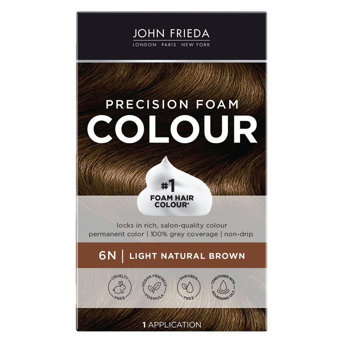 John Frieda Precision Foam Hair Dye in Light Natural Brown 6N, Full Coverage Hair Dye Kit with Thick Foam for Deep Color Saturation