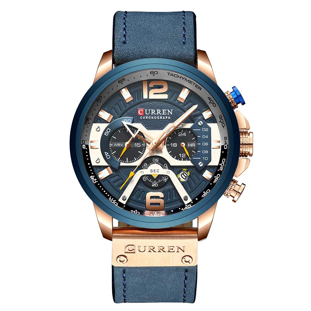 CURREN Anself 8329 Quartz Watch Business Men Simple Sport Wristwatch Three Sub-Dials Calendar Second Minute 24 Hour Display 3ATM Waterproof Fashion Casual Male Watches Relogio Masculino - Blue