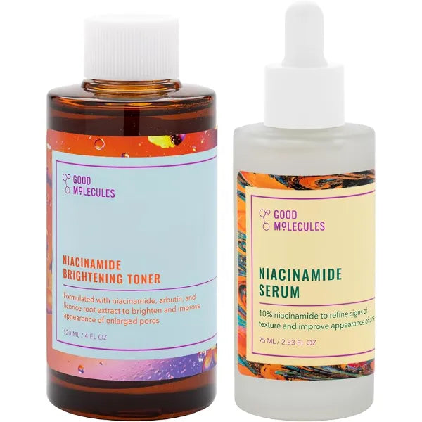 Good Molecules Niacinamide Texture And Pore Refining Set Niacinamide Brightening Toner and B3 Facial Serum for Enlarged Pores, Tone, Texture, Brightening, Clearing, Hydrating Skin Care For Face