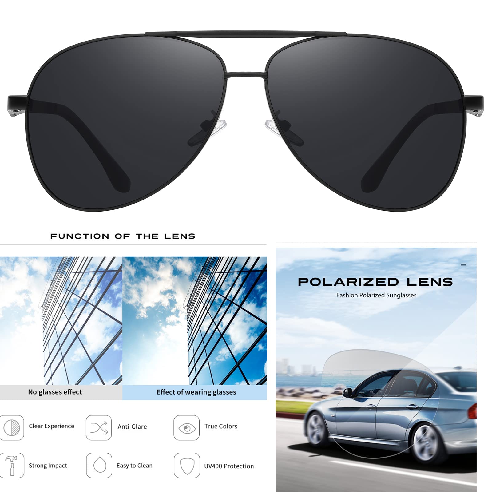 RCXKOOM Big XL Wide Frame Extra Large Polarized Aviator Sunglasses for Big Heads Men Oversized Military Pilot Glasses