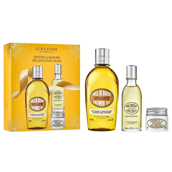 L'Occitane Almond Skin Softening Trio: Best Holiday Gift Set With Cleansing Almond Shower Oil Body Wash, Moisturizing AlmondMilk Concentrate, AlmondHand Cream