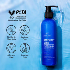 Botanic Hearth Rosemary Mint Shampoo with Peppermint Oil, Jojoba Oil & Collagen | Thickens & Strengthens Hair | Helps Reduce Hairfall | Shampoo for Women and Men | Sulphate & Paraben Free - 245ml