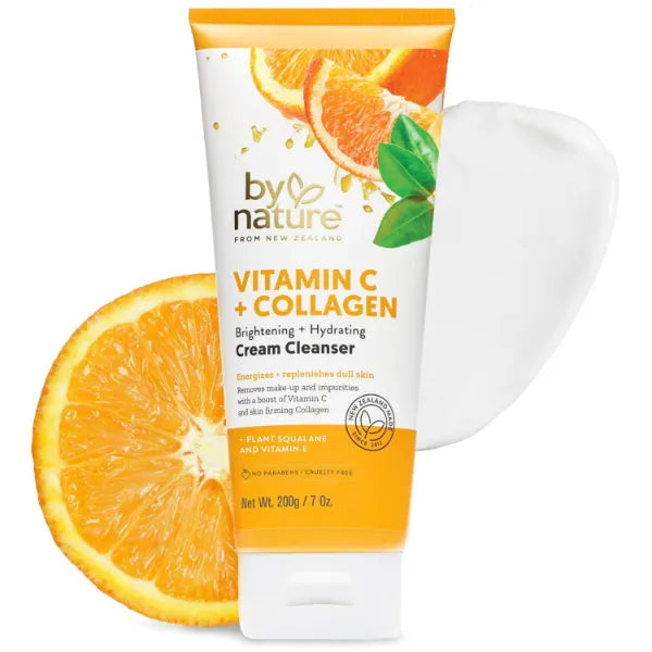 By Nature Vitamin C + Collagen Face Cream Cleanser - Daily Makeup Remover and Facial Wash (7 Oz)