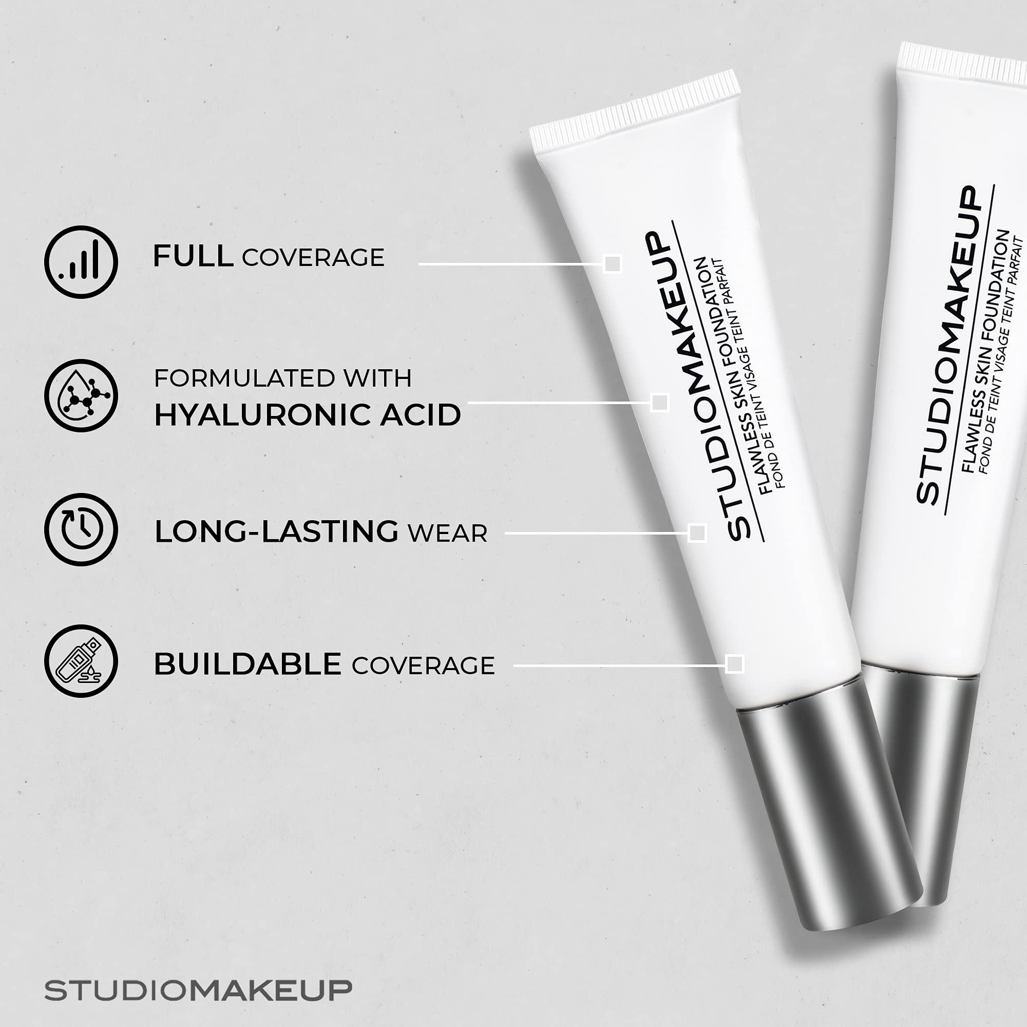 StudioMakeup Flawless Skin Liquid Foundation - 1 fl oz Lightweight Full Coverage Foundation for All Skin Types - Ultra Hydrating Foundation for Luminous Finish - Long Wear Foundation Makeup