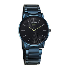 Sonata Sleek Quartz Analog Blue Dial Blue Stainless Steel Strap Watch for Men, Blue