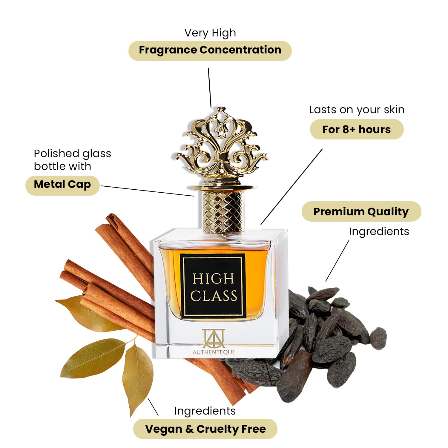 AUTHENTEQUE- High Class - Perfumes for Women & Men Unisex - Inspired by Angels Kilian Share - Extrait de Parfum - Luxury Perfume - Long lasting - Unisex Fragrance - Vegan & Cruelty Free 3.4OZ(100 ml)