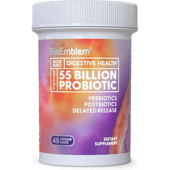 BioEmblem Probiotics with Prebiotics for Women & Men, 55 Billion CFU 11 Strains with Postbiotics Jerusalem Artichoke & Inulin Digestive & Immune Support Nutrient Absorption, 45 Capsules
