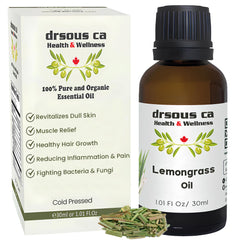 Drsous Ca Organic Lemongrass Essential Oil 30ml | 100% Cold Pressed Pure and Natural Lemongrass Oils for Diffuser, Stress Relief, Skin care and Hair care | Made in Palestine