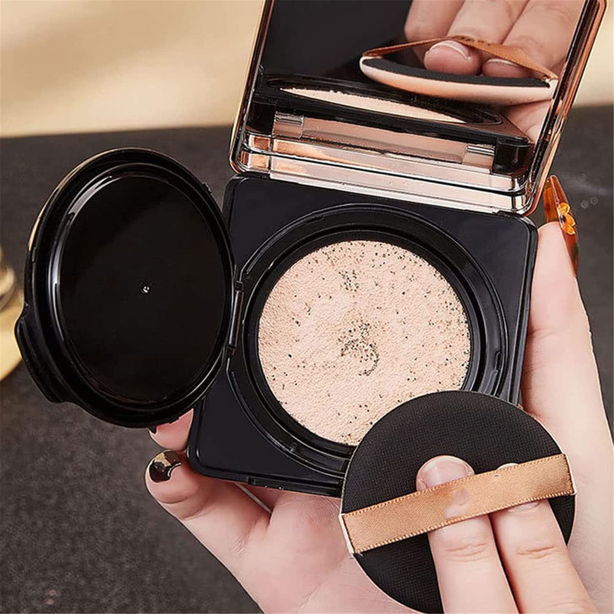 Gold Concealing Beauty Air Cushion Cream, Air Cushion BB Cream Waterproof Foundation, Long-lasting Moisturizing Concealer Cushion, Full Coverage Natural Makeup, for All Skin Type (01# White)
