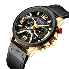 CURREN Mens Watches, Watches Quartz Analog Calendar Wrist Watch for Men, Fashion Waterproof Watch with Leather Strap - Black