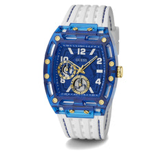 GUESS Silicone Analog Blue Dial White Strap Men's Watch-Gw0499G6