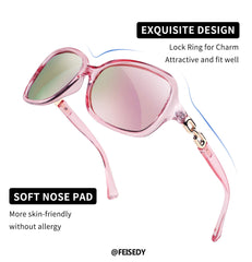 FEISEDY Women Polarized Sunglasses 100% UV400 Vintage Square Sun Glasses Outdoor Driving Fashion Shades for Women B2526