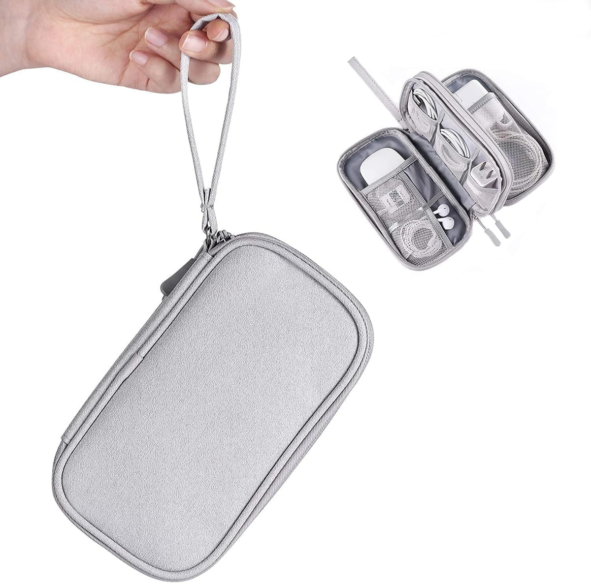 ELECDON Travel Cable Bag Small Electronic Accessories Storage Pouch for Hard Drive Charger Earphone USB SD Card Light Grey