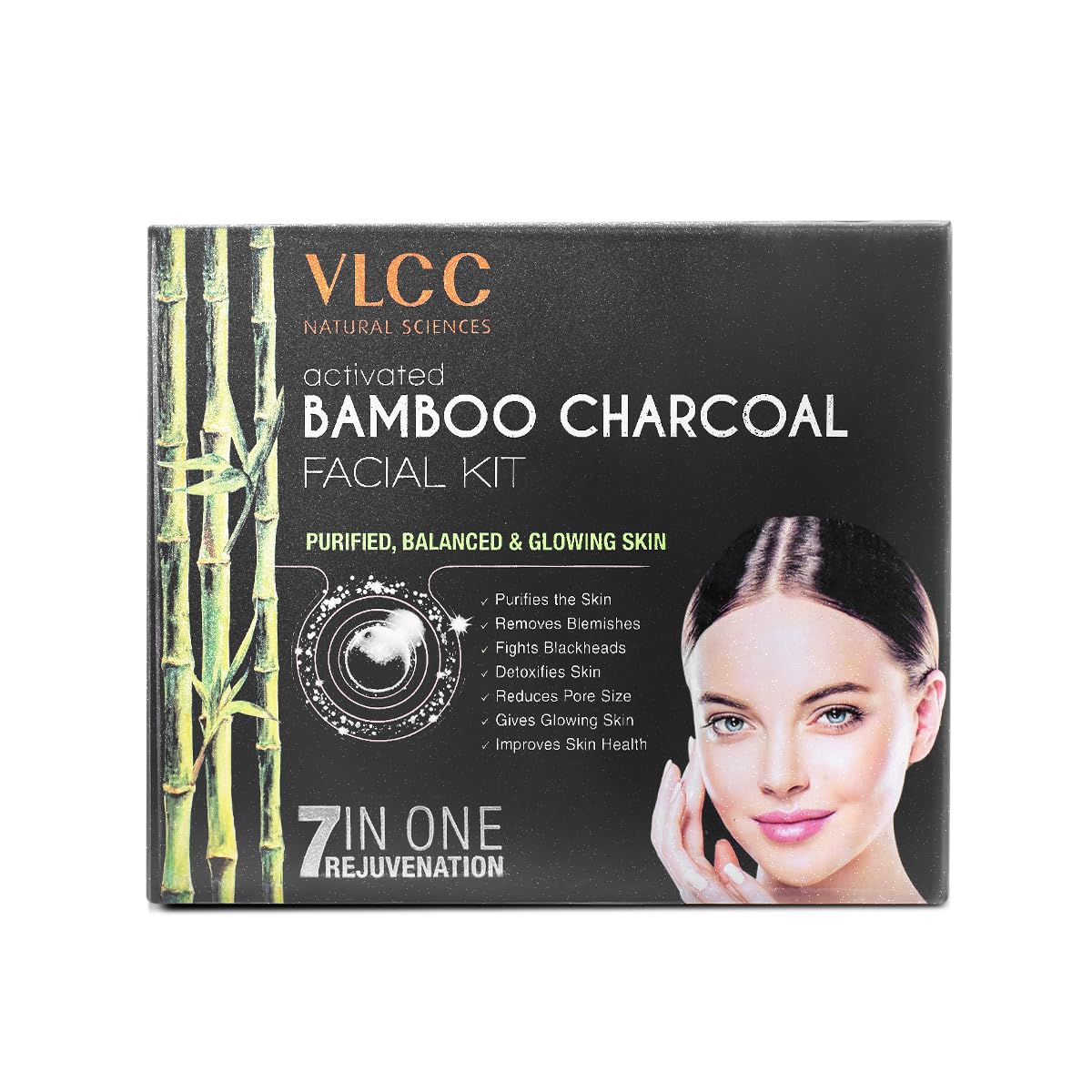 Vlcc Activated Bamboo Charcoal Facial Kit For Purified- Balanced & Glowing Skin, 60 G