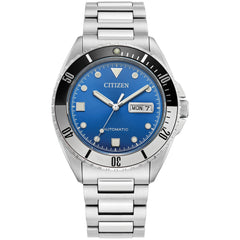 Citizen Men's Automatic Stainless Steel Watch, Blue Dial, Black and Silver Bezel, 3 Hand Day/Date (Model: NH7530-52M)