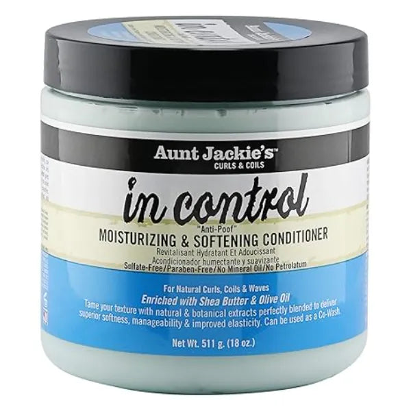 Aunt Jackie's Curls and Coils In Control Anti Poof Moisturizing and Softening Hair Conditioner for Natual Curls, Enriched with shea Butter, 18 oz