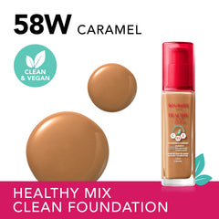 Bourjois Healthy Mix Clean Foundation – Liquid Foundation, Vegan Formula, Makeup – 58W Caramel, 30ml (1.1oz)