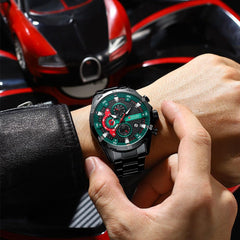 CURREN Chronograph Watches for Mens Military Multi-Function Waterproof Quartz Stainless Steel Watch - Black