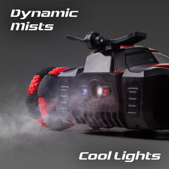 RC Car Toys, 6WD Remote Control Stunt Car, All-Terrain RC Car with 360° Swing-Arm, LED Lights, Music, Smoke Effects, 900 mAh Battery, Dual 2.4 Ghz & Motion-Sense Control - Toys for Kids (RED)