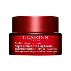 Clarins Super Restorative Day Cream, Broad Spectrum SPF 15 Sunscreen Anti Aging Moisturizer For Mature Skin Weakened By Hormonal Changes Replenishes, Illuminates & Densifies Skin Targets Wrinkles