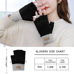 Fingerless Gloves for Women Warm - Winter Thermal Gloves Knitted Soft Half Fingers Mittens for Cold Weather Typing Working Driving - Black/Gray