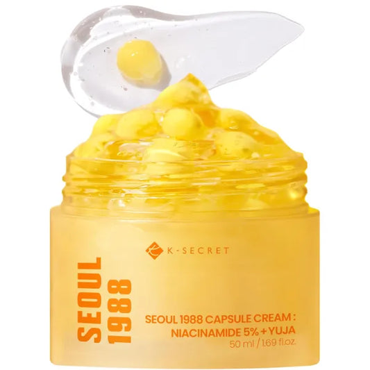 K-SECRET SEOUL 1988 Niacinamide 5% Capsule Cream – Hydrating Face Moisturizer with Niacinamide and Yuja | Vitamin C Capsule Cream for Dark Spots, Uneven Skin Tone | Korean Skincare, 50ml / 1.69 fl oz