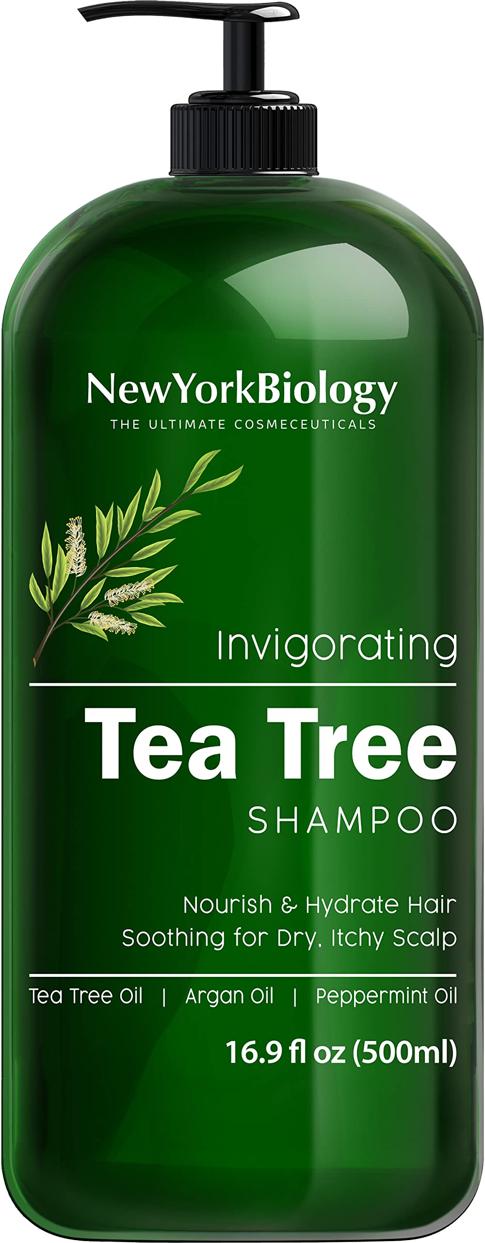NEW YORK BIOLOGY THE ULTIMATE COSMECEUTICALS Tea Tree Shampoo – Deep Cleanser – Relief for Dandruff and Dry Itchy Scalp – Therapeutic Grade - Helps Promote Hair Growth – 16.9 fl Oz