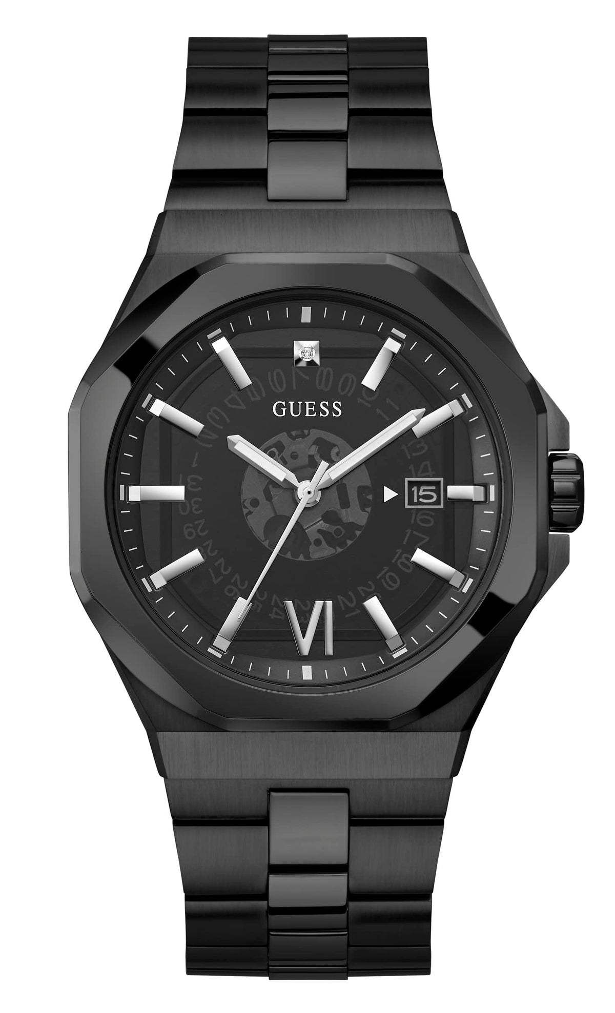 GUESS Men's 42mm Watch - Black Strap Black Dial Black Case