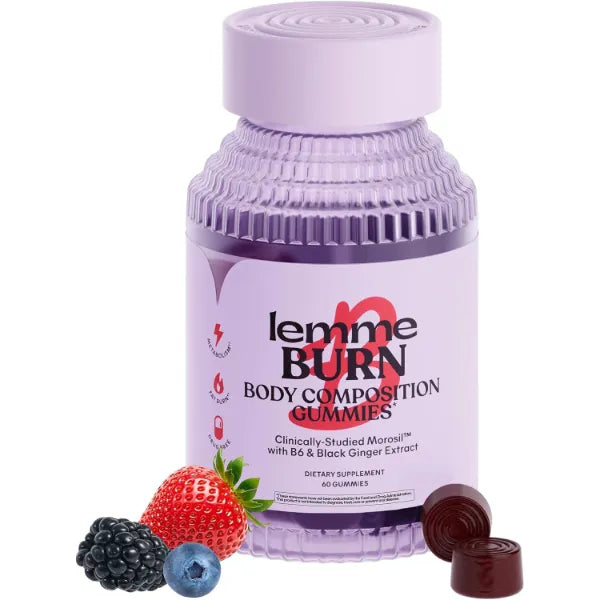 Lemme Burn Belly Fat & Metabolism Gummies for Women & Men with Clinically Studied Morosil, Black Ginger, B6, B12, Chromium, Vegan, Gluten-Free, Berry Flavor (60 Count)