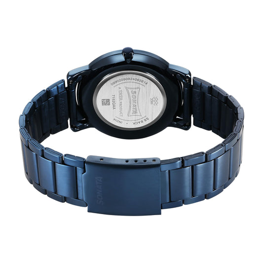 Sonata Sleek Quartz Analog Blue Dial Blue Stainless Steel Strap Watch for Men, Blue