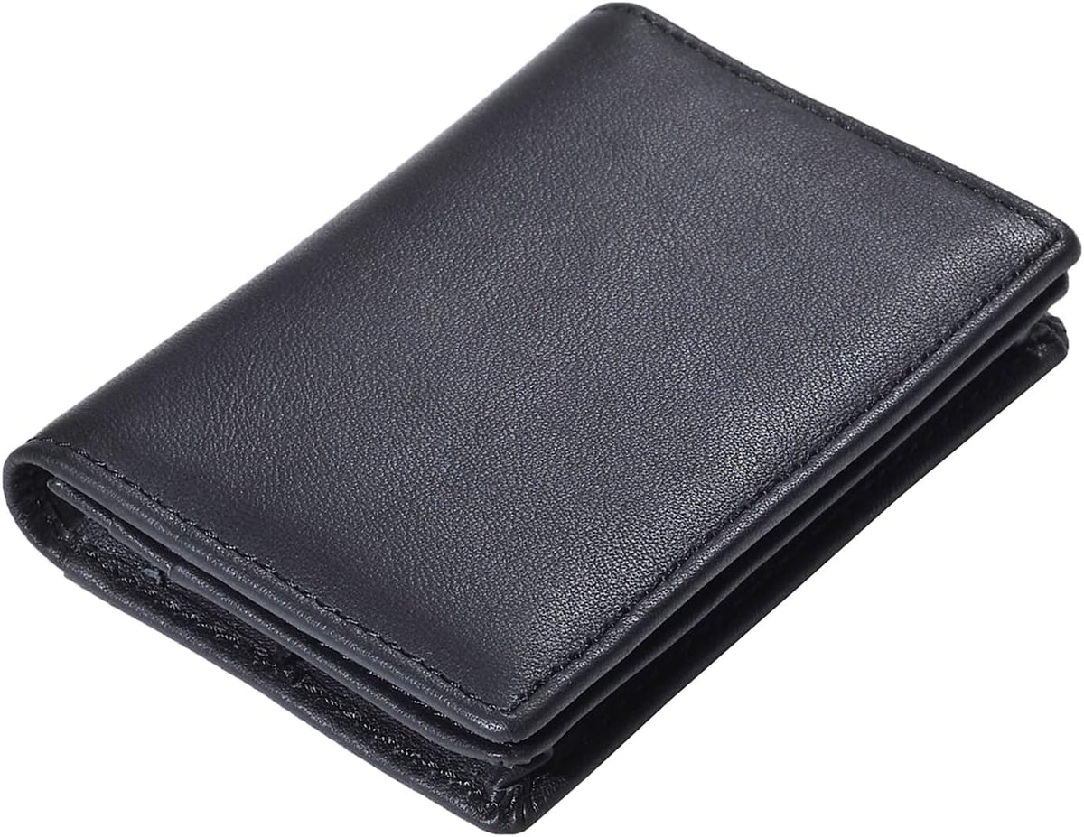 RFID Genuine Leather Bifold ID/Business Credit Card Case Holder for Men Slim Front Pocket Wallet Button, Black, Rfid Wallet