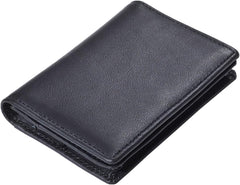 RFID Genuine Leather Bifold ID/Business Credit Card Case Holder for Men Slim Front Pocket Wallet Button, Black, Rfid Wallet
