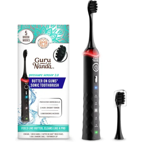 GuruNanda Pressure Sonic 2.0 Electric Toothbrush Black | Smart pressure sensor toothbrush | Butter on gums bristles | 5 brushing modes | 2-min timer | 55-day battery