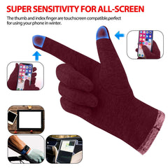 KASTWAVE Women Winter Gloves Warm Touch Screen Gloves Windproof Gloves for Women Girls Winter Using Fleece Lined Thick Warm Gloves Gifts - Red