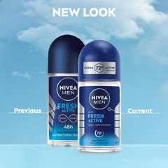 NIVEA MEN Antiperspirant Roll-on for Men, Fresh Active Fresh Scent, 2x50ml
